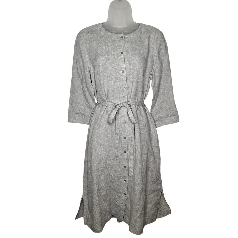Eileen Fisher Organic Linen Shirt Dress Midi Duster Jacket S Metallic Shimmer